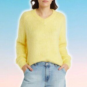 MADEWELL Ultrasoft Brushed V-Neck Relaxed Fit Sweater Sz XXS Yellow